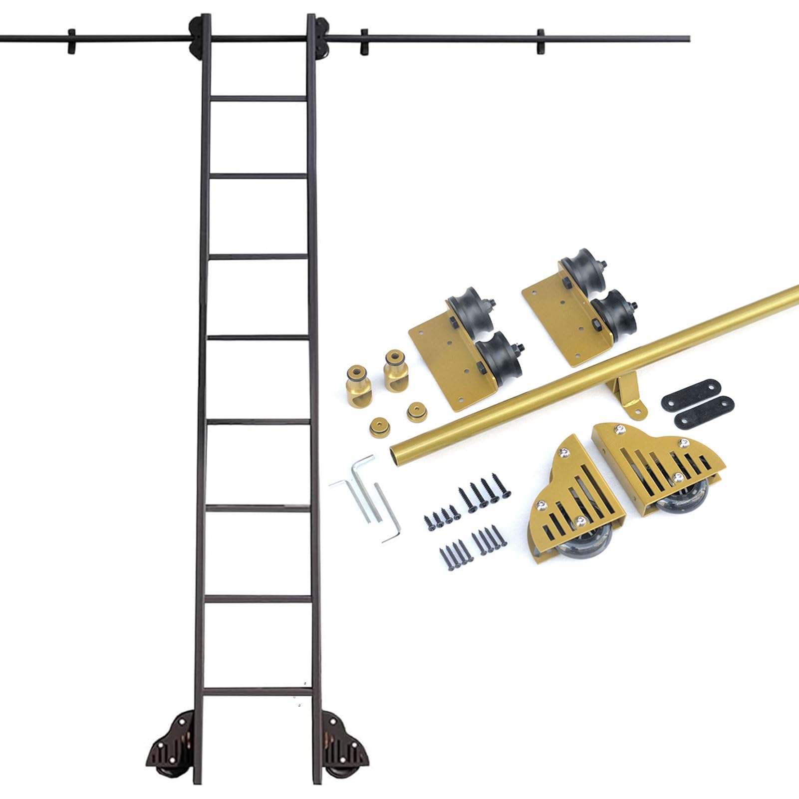 Kit quincaillerie échelle coulissante silencieuse rail or acier