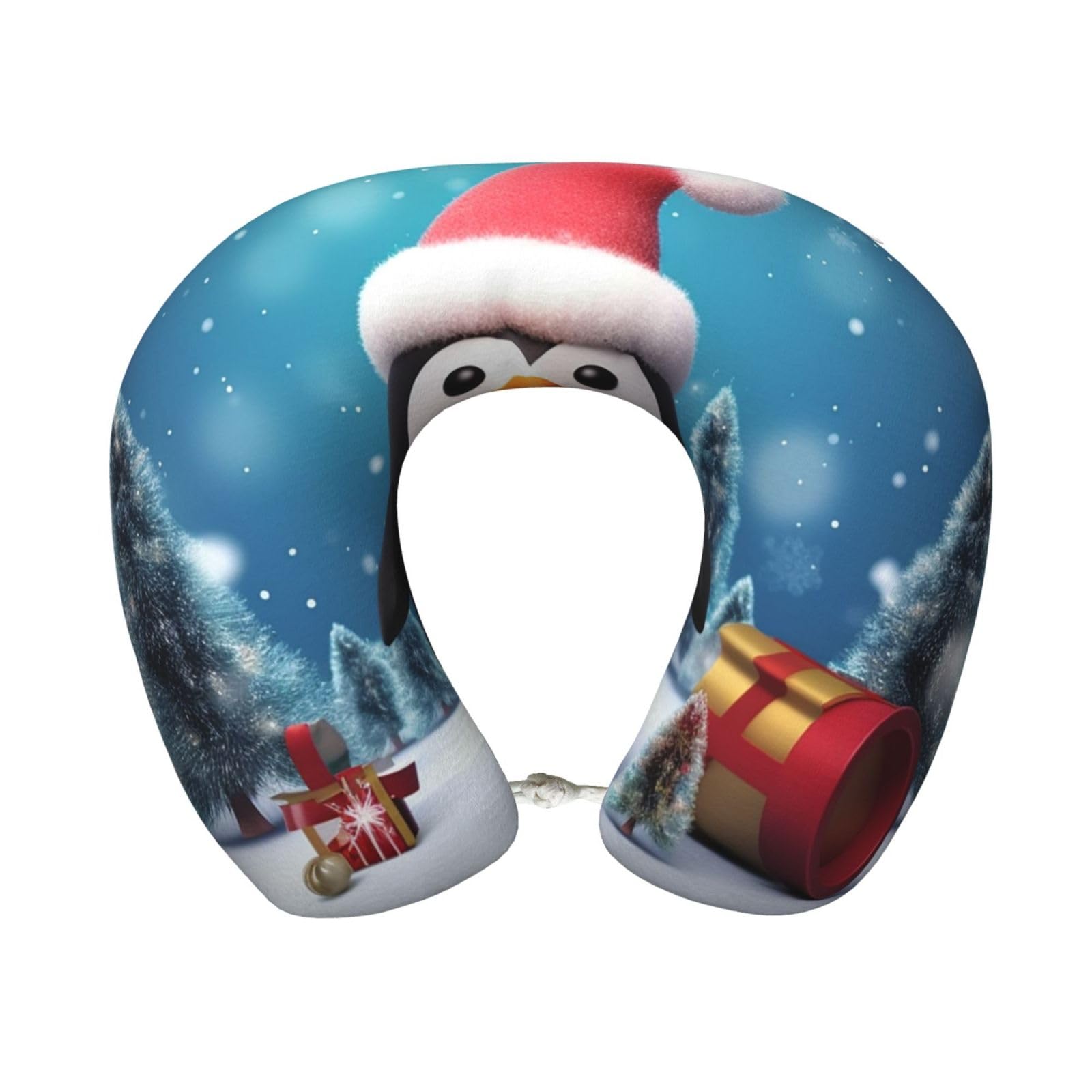 peiyeety Christmas Penguin Travel Pillow Memory Foam - Comfortable U Shape Neck Pillows for Sleeping, Neck and Head Support Portable Airplane Pillow Adjustable Flight Pillow, Washable Cover