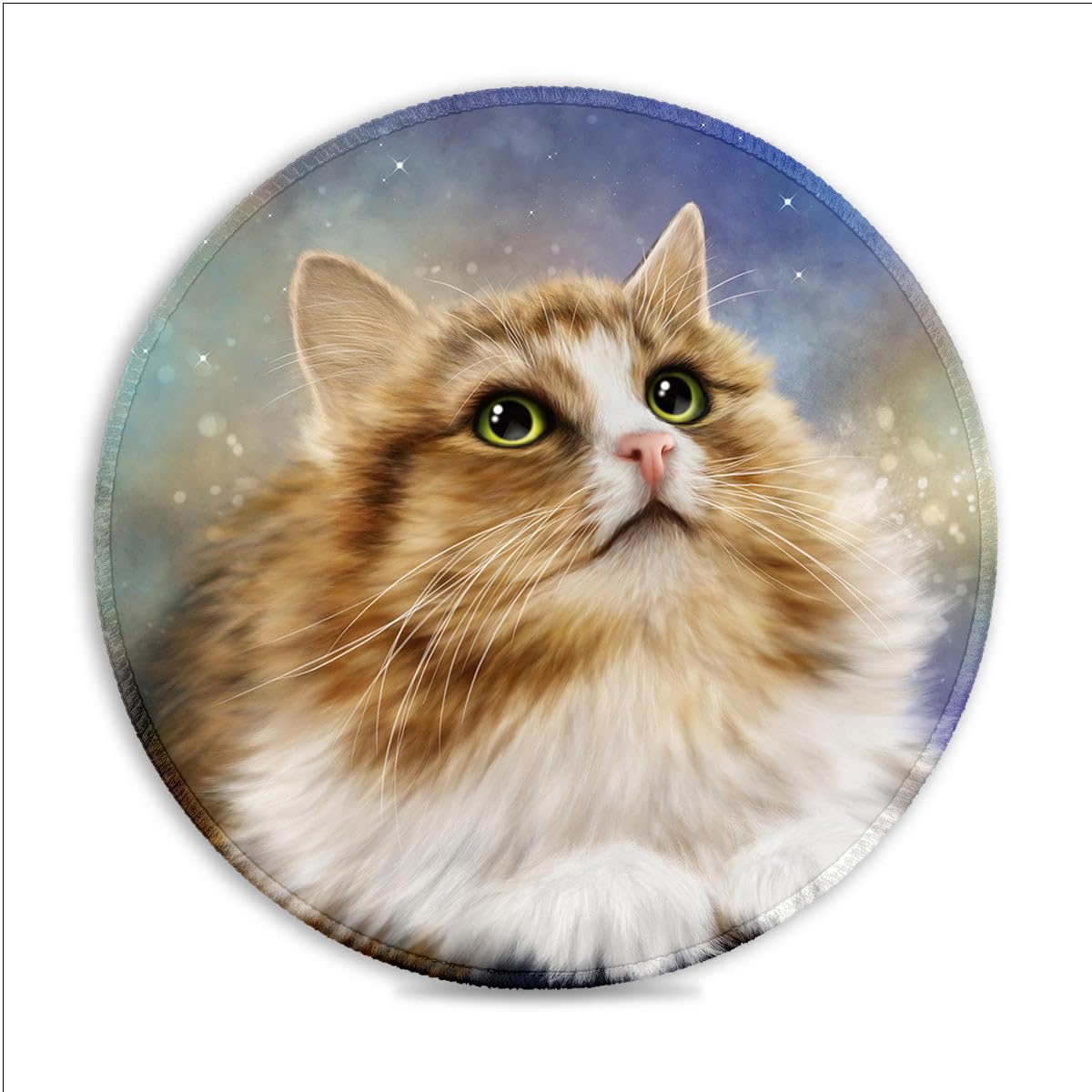 LJSPTU Alfombrilla de ratón para juegos de gato, 30 x 30 cm, redonda, de tela, con costuras antideshilachado y base de goma para control de precisión para viajes y espacios compactos