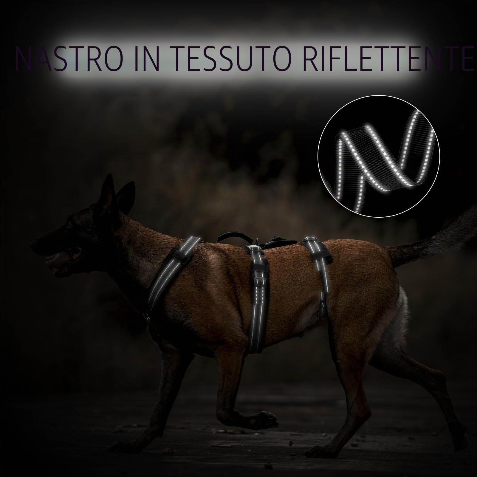 OneTigris Pettorina per cani, HOUNDLOCK Pettorina tattica anti-scoppio regolabile morbida imbottita con 1 maniglia, 2 anelli a D e riflettente (Nero, M)