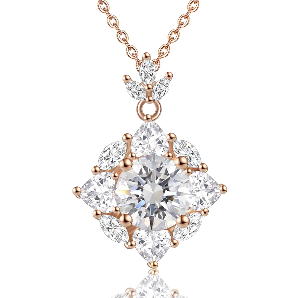 FEIKFEIZ Collar de mujer con colgante de moissanita, diamantes cultivados en laboratorio de 2CT, bañado en oro con oro rosa de 18K, regalo de joyería, el collar es resistente al agua.
