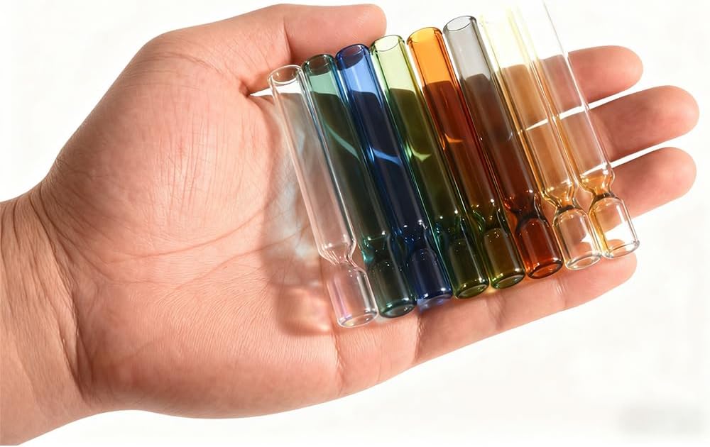 8 Pcs colored Borosilicate Blowing Tubes, 3.9 Inch Length, 7mm ID, 12mm OD, 2mm Wall Thickness - High Temp Resistant for Industrial, Laboratory, and Craft Projects,With 2 Cleaning Brush