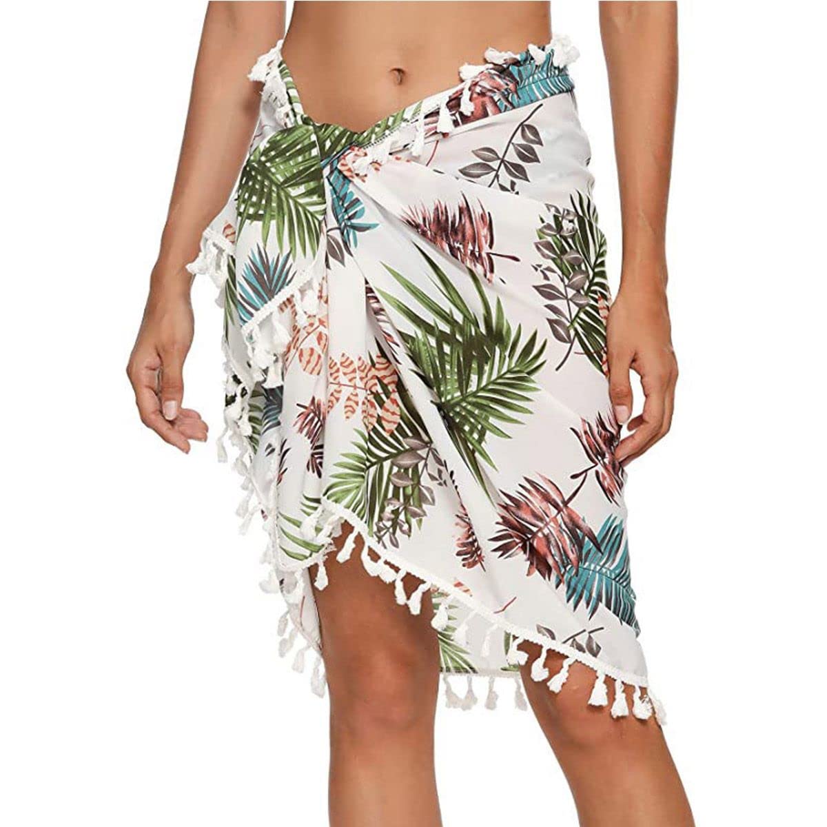 TBSCWYF Mujer Traje de Baño de Playa para Bikini Bañador de Gasa Pareo Bufanda Wrap Sarong Coverups Semi Transparente Falda Corta con Borlas Fringe Swim Beach Coverups Vestidos Verano Mujer de Playa