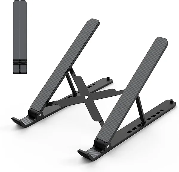 Tonmom Laptop Stand for Desk, Adjustable Laptop Riser ABS+Silicone Foldable Portable Notebook Holder, Ventilated Cooling Notebook Mount Computer Stand for 10-15.6” Laptops,Tablets-Black