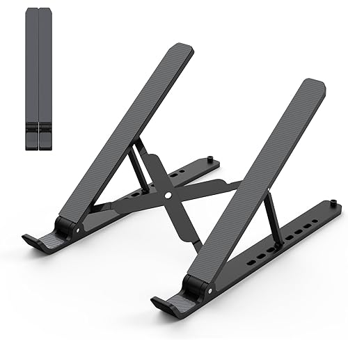 Laptop Stand for Desk, Adjustable Laptop Riser ABS+Silicone Foldable Portable Notebook Holder, Ventilated Cooling Notebook Mount Computer Stand for 10-15.6” Laptops,Tablets-Black