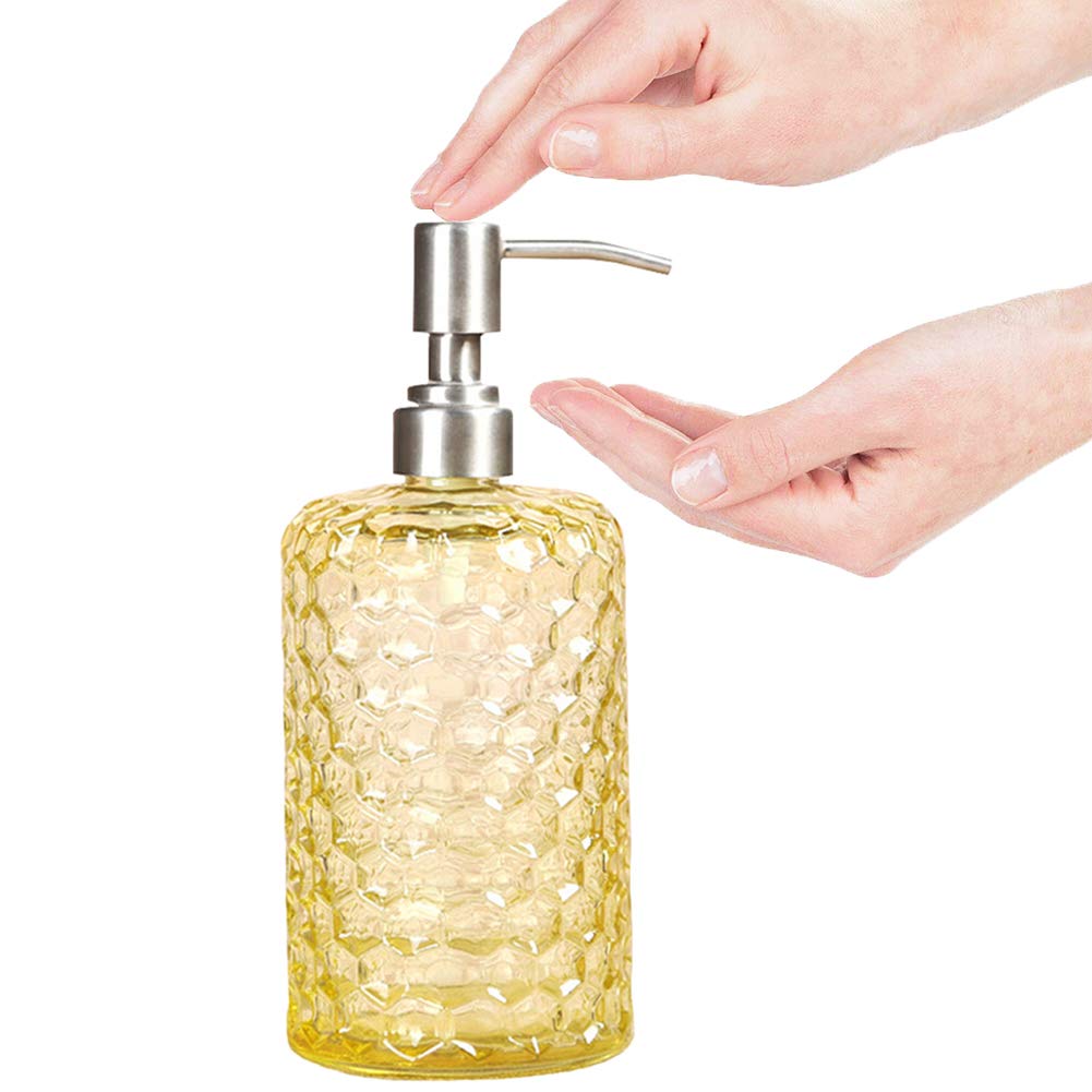 Dispensador de jabón con bomba de acero inoxidable, dispensador de jabón líquido recargable para manos para encimera de baño, fregadero de cocina (amarillo) 5