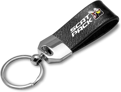 Para Dodge Scat-Pack - Llavero de piel auténtica, color negro, con correa de bucle de metal cromado, con licencia oficial, Negro -