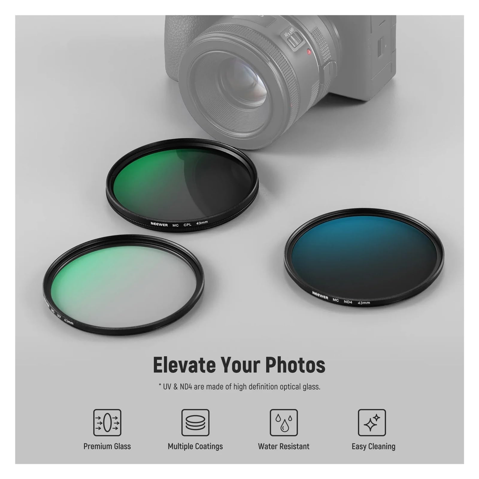Kit filtro obiettivo Camer UV + polarizzatore circolare CPL + densità neutra ND4 con(55mm)