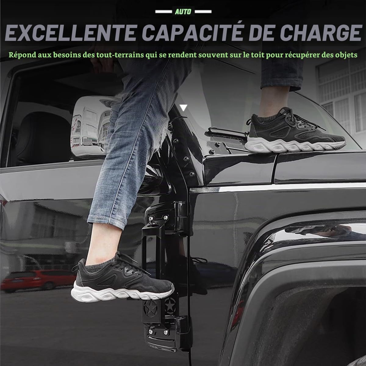 Barre de Toit étape Wrangler Universel Voiture Toit Supérieur Porte Escabeau Accessoire Noir adapté pour Wrangler JL