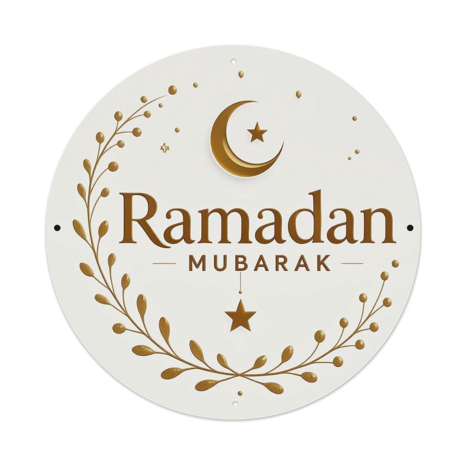 Ramadan Mubarak Crescent Star Wreath Vintage Round Tin Sign Retro Metal Wall Decor Metal Poster, Home Bar Garage Cafe Wall Art Decoration 8x8Inches