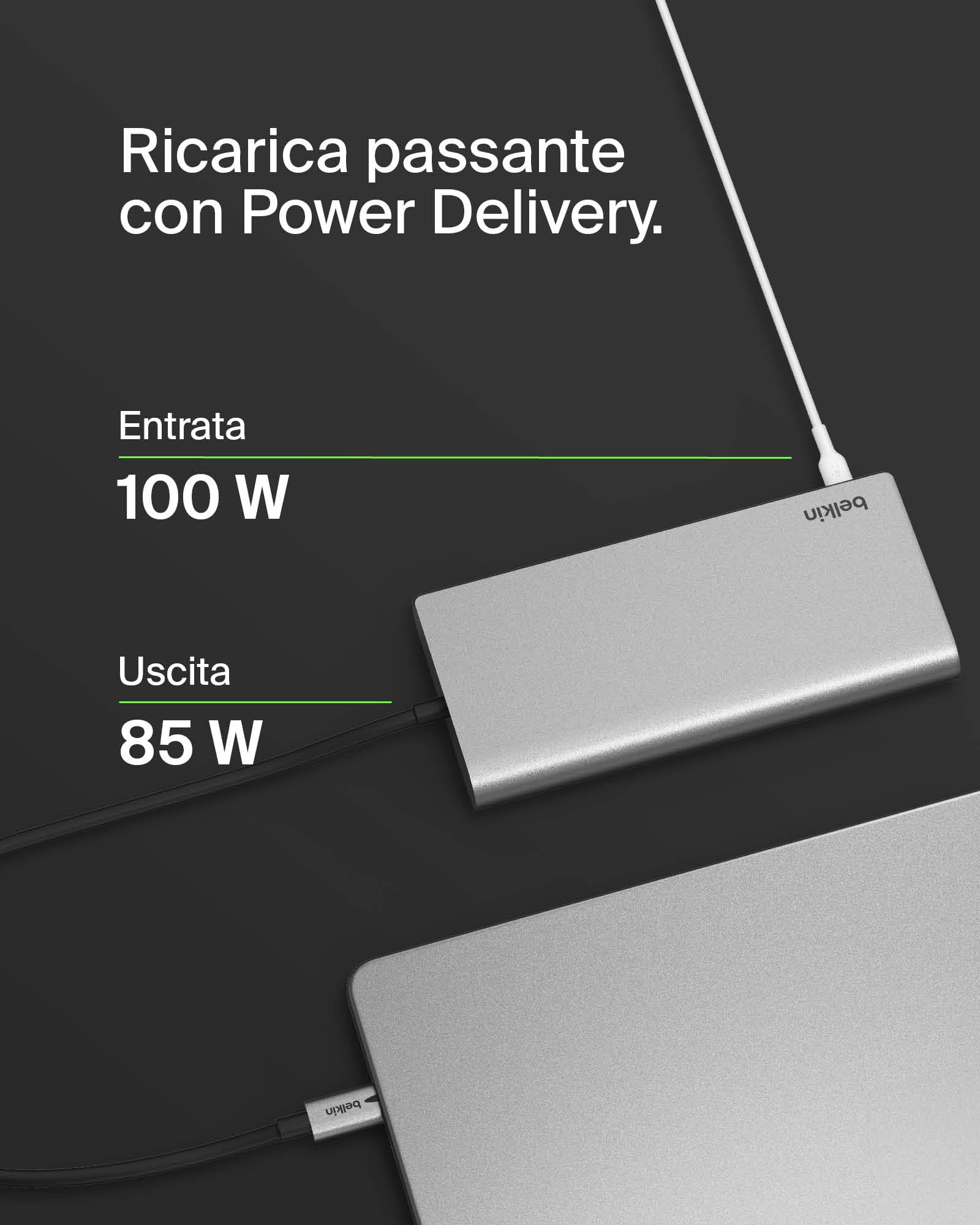 Belkin Connect Hub universale 8 in 1 USB-C per 2 display Core con tecnologia Silicon Motion, compatibile con Mac, Windows e Chromebook, 100 W PD, velocità di trasferimento di 10 Gbps, 1 GbE, Argento