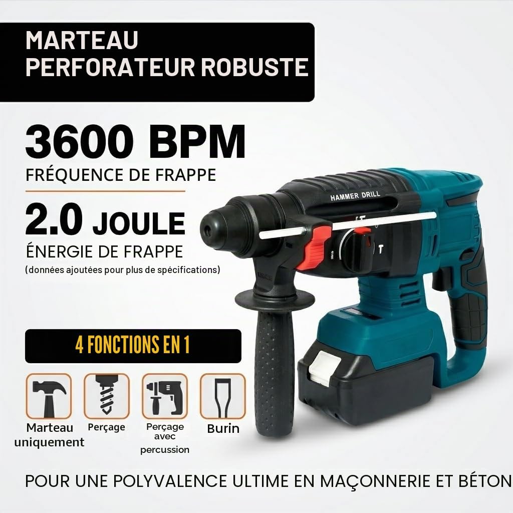 Ensemble d'outils électriques sans balais avec 4 batteries | Kit d'outils sans fil 21 V : perceuse combinée, clé à percussion, meuleuse d'angle et marteau perforateur | Kit d'outils de bricolage pour