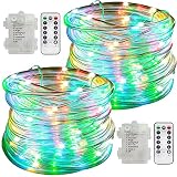 Rope Lights 2 Pack 100 LED Dimmable Rope String Lights 33ft Battery Powered 8 Modes with Remote Time