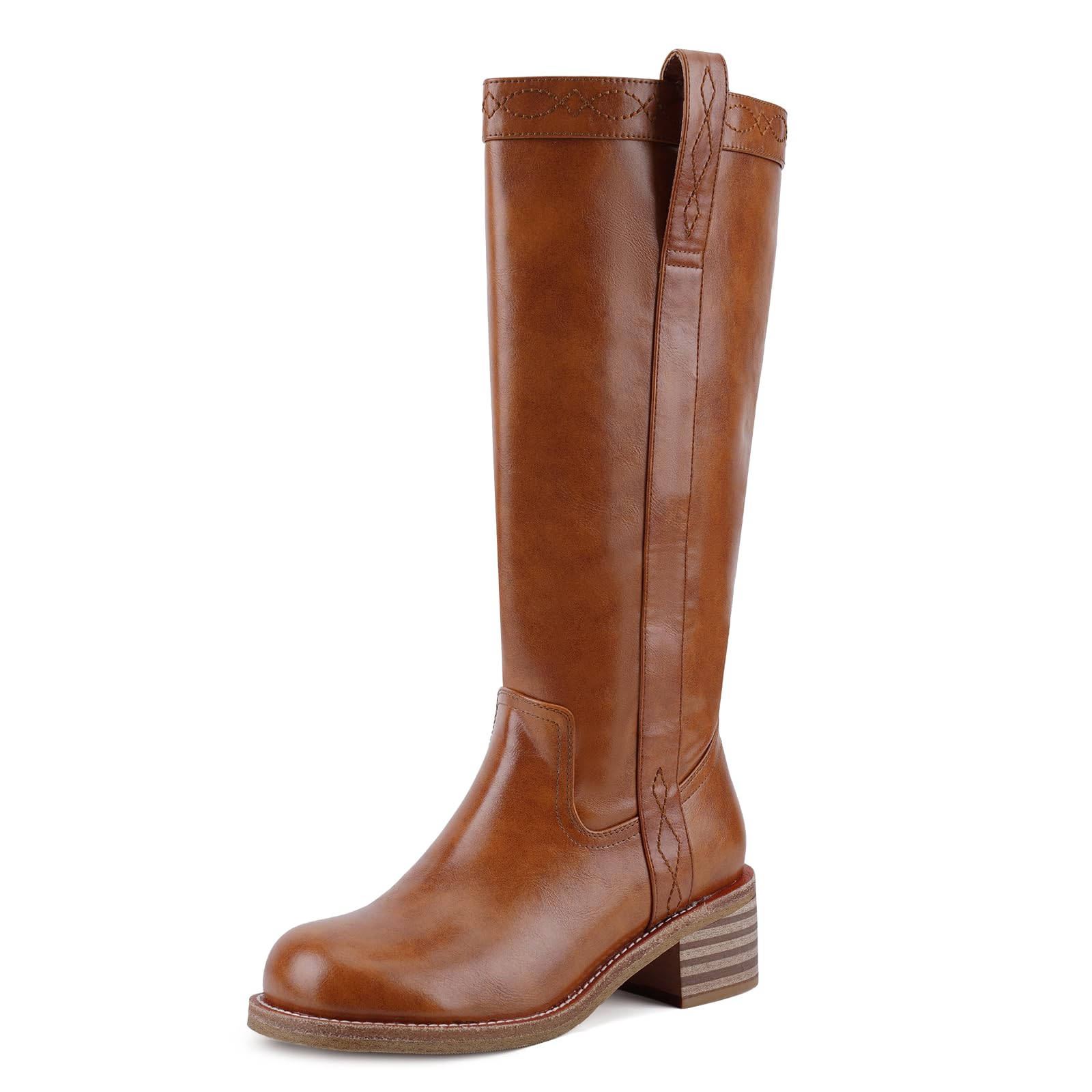 UBWDU Womens Knee High Boots Square Toe Platform Chunky Block Heel Banana Campus Boots