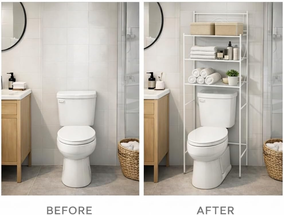 Bath Bliss 3 Tier Freestanding Bathroom Space Saver, Whtie Metal Over Toilet Storage Rack | Rust Resistant Bathroom Organizer Shelf | Space Saving Bathroom Storage for Towels & Toilet Paper