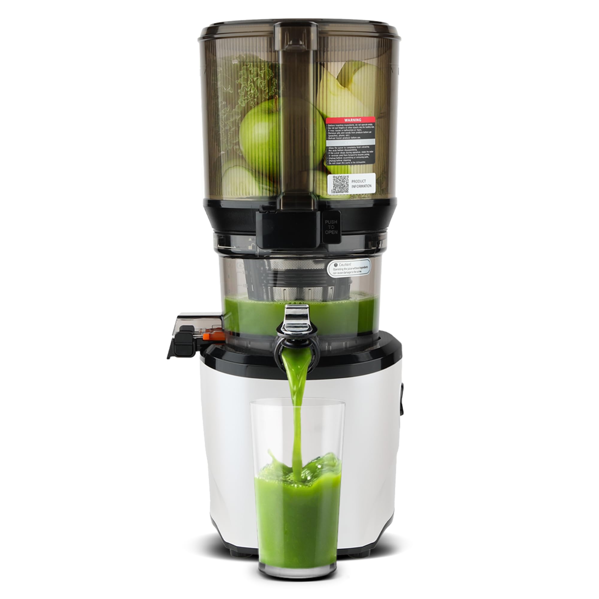 Kuvings AUTO10 Cold Press Juicer White - Hands-Free Masticating Juicer With 240W Motor - Quiet Electric Machine With 100 Ounce Batching Hopper for Juice, Smoothies, Nut Milk, and Sorbets