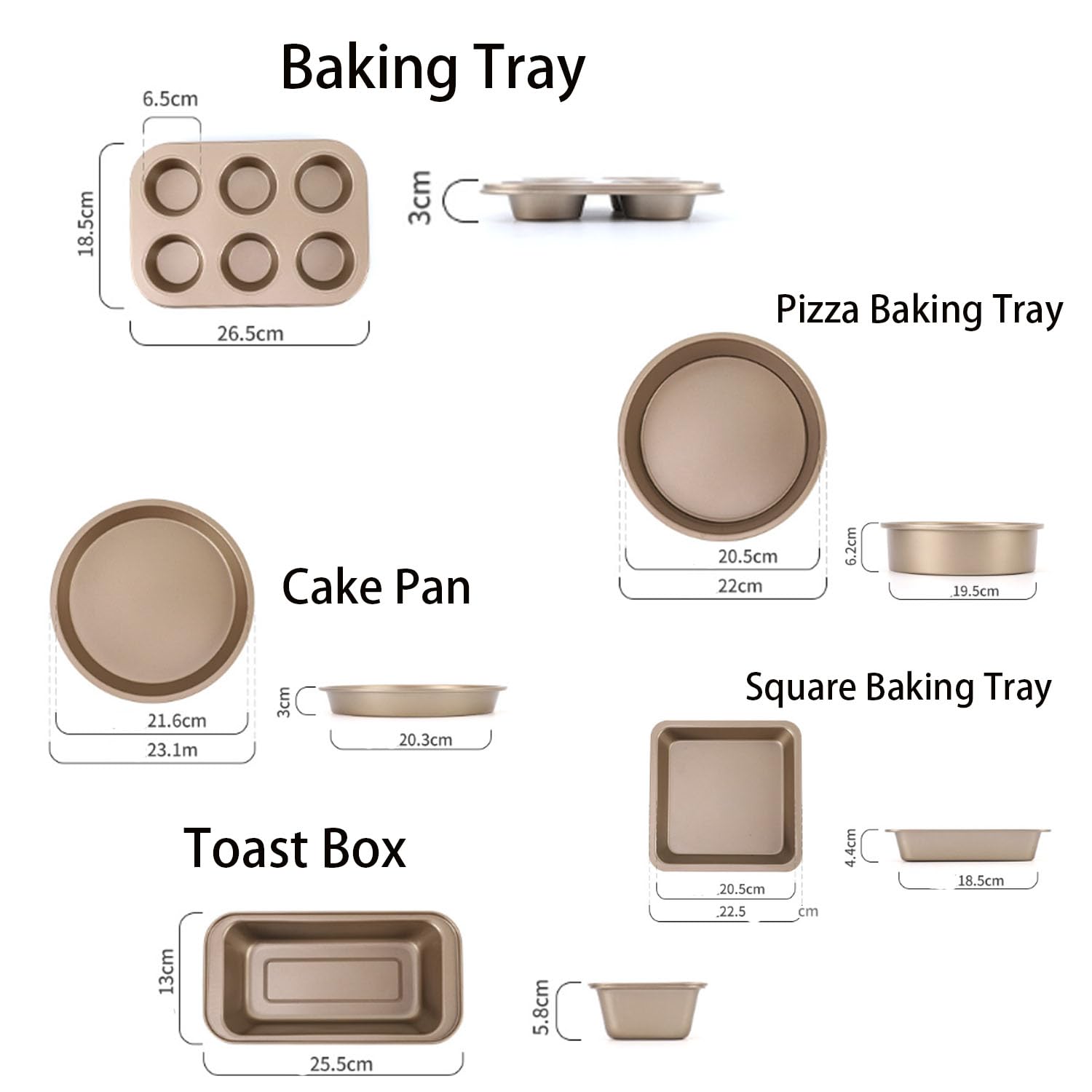 5-częściowy zestaw nieprzywierających naczyń do pieczenia – blacha do ciastek, forma do ciasta, forma do bochenka i patelnia do pizzy – trwałe formy do pieczenia w piekarniku dla łatwego gotowania i