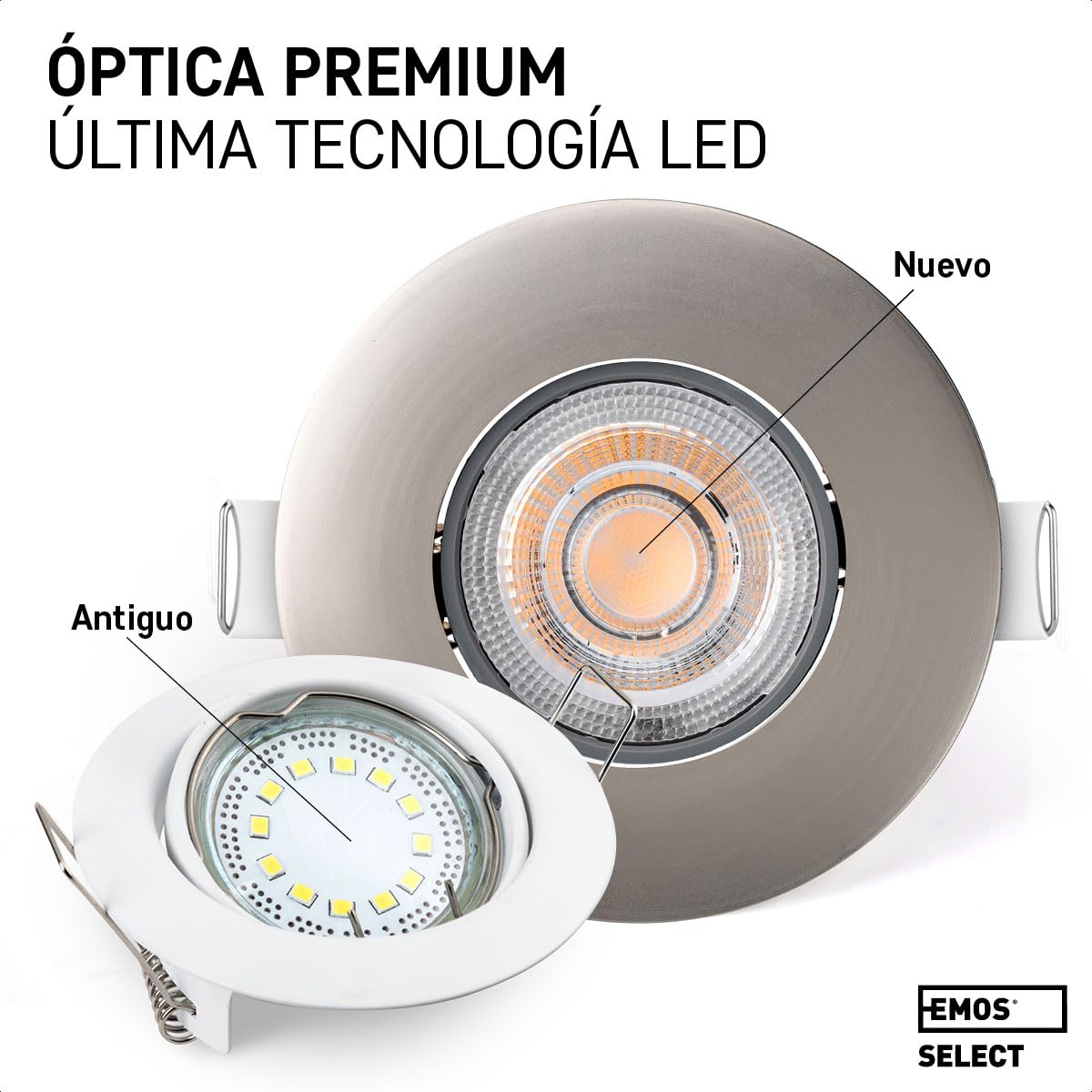 EMOS Focos Led Interior Techo, 230 V, 4.9 W/380 lm, 50° orientable, extra plano, blanco cálido 3000K, 12 Pack, Ojos de Buey Led Para Techo, níquel