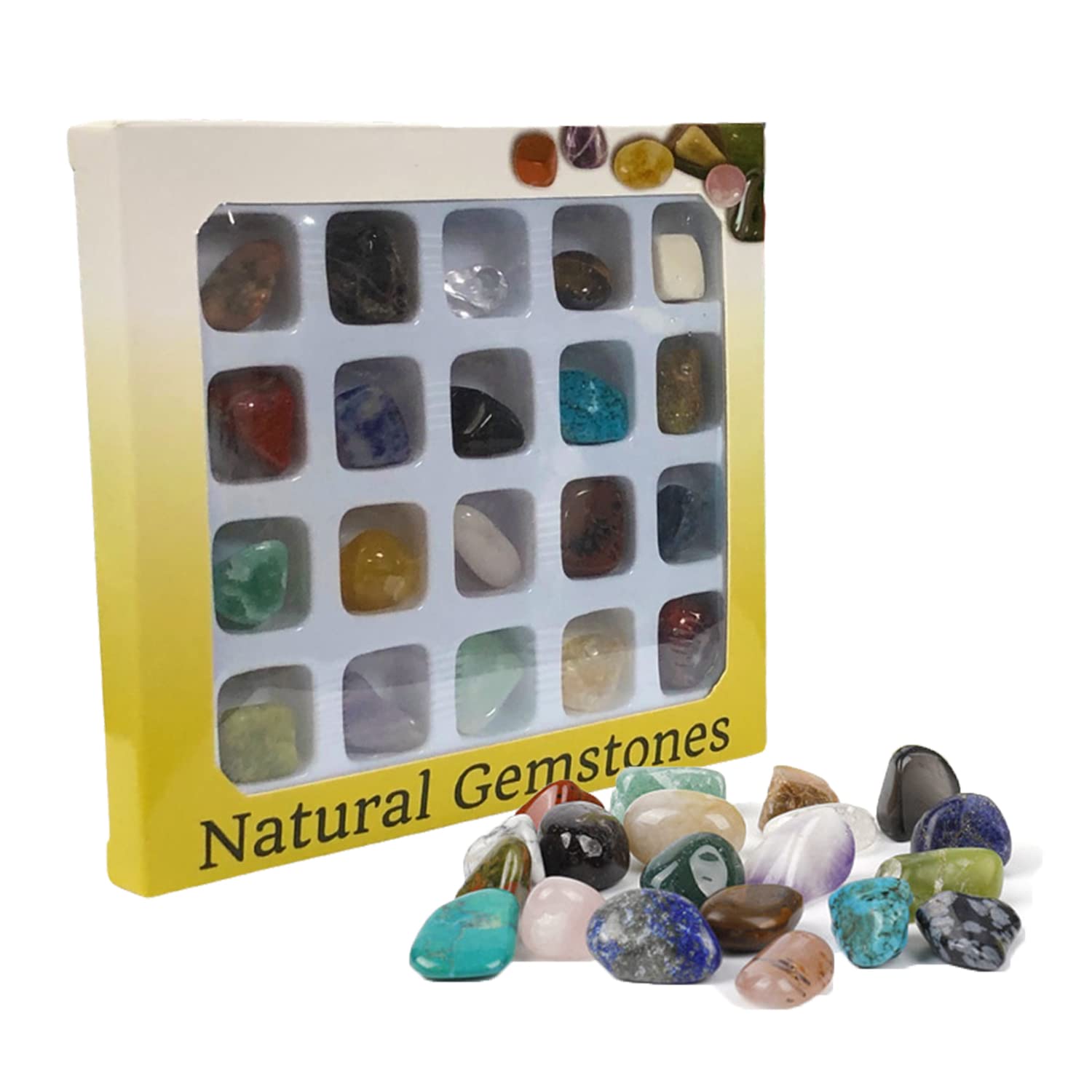 20 Gemstones Chakra Crystals Set, Crystals for Beginners, Kids Love Rocks Crystal Bag Healing Balancing Kit for Collectors, Reiki Healers and Yoga Practioner, Gemstones for Kids