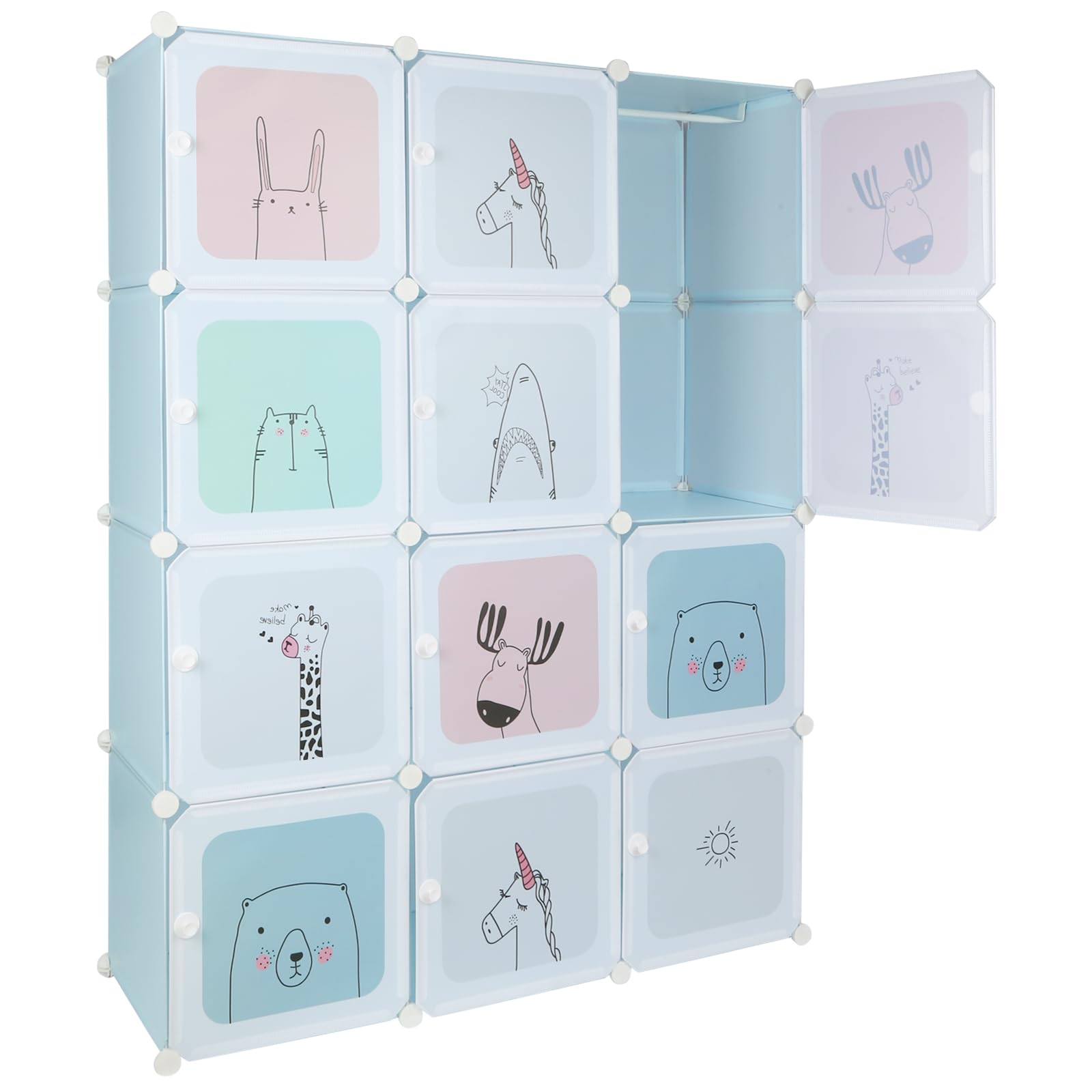 LANTUS Armoire Penderie Portable, Étagère de Rangement, Cubes de Stockage Modulaire en Plastique, Assemblage Facile pour Vêtements, Accessoires, Jouets,110 * 145 * 37cm-Bleu