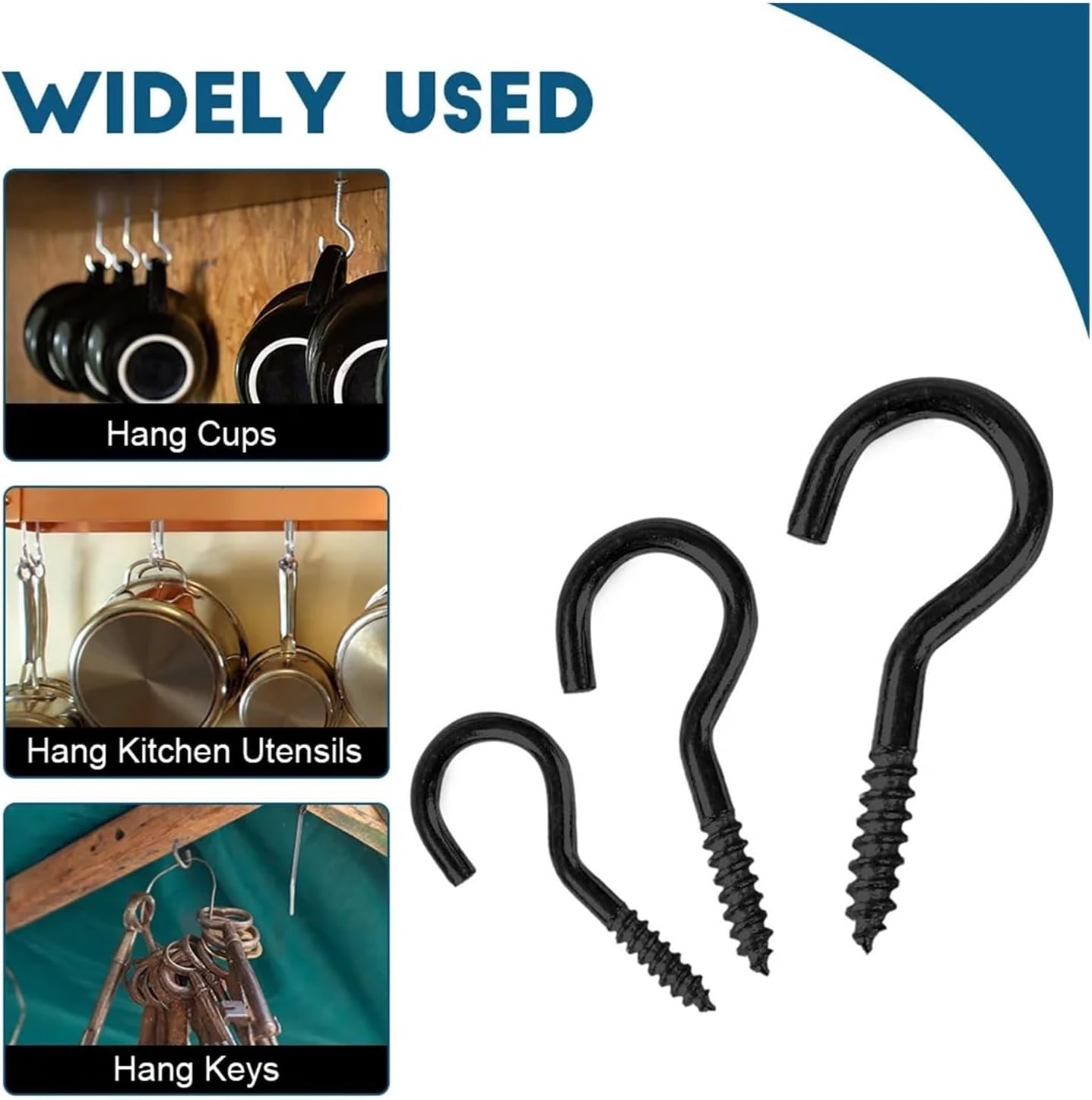 Eye Hooks Screw 100pc Screw Hooks Ceiling Cup Hook Black Zinc Plating Steel 1#-16# Screw Eyes for Hanging Lights Plant Hanger(No.2 100pcs)