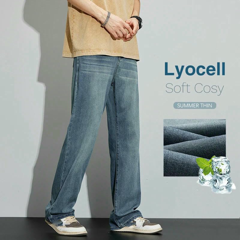 Summer Thin Men's Straight Jeans Lyocell Soft Loose Trousers Classic Denim Casual Pants Male2