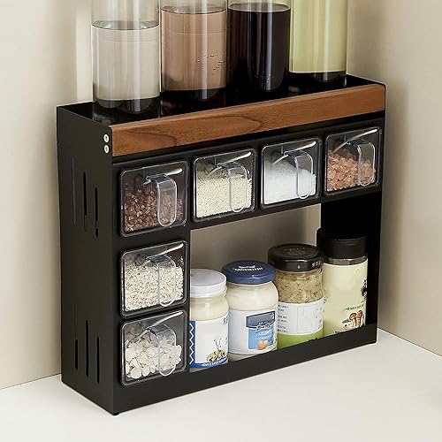 Estante de especias de cocina, caja de condimentos colgante de montaje en pared, estante de especias que ahorra espacio para condimentos,