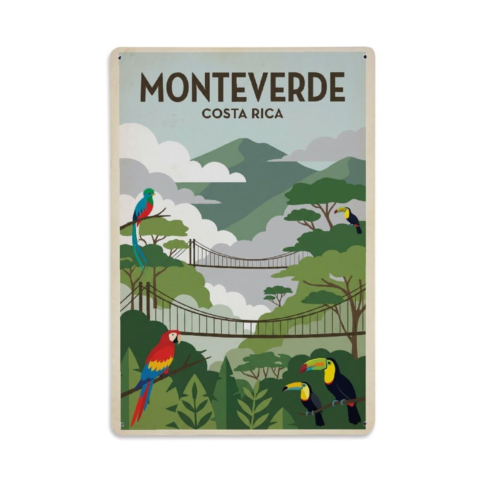 Retro Costa Rica Monteverde Travel Metal Tin Sign