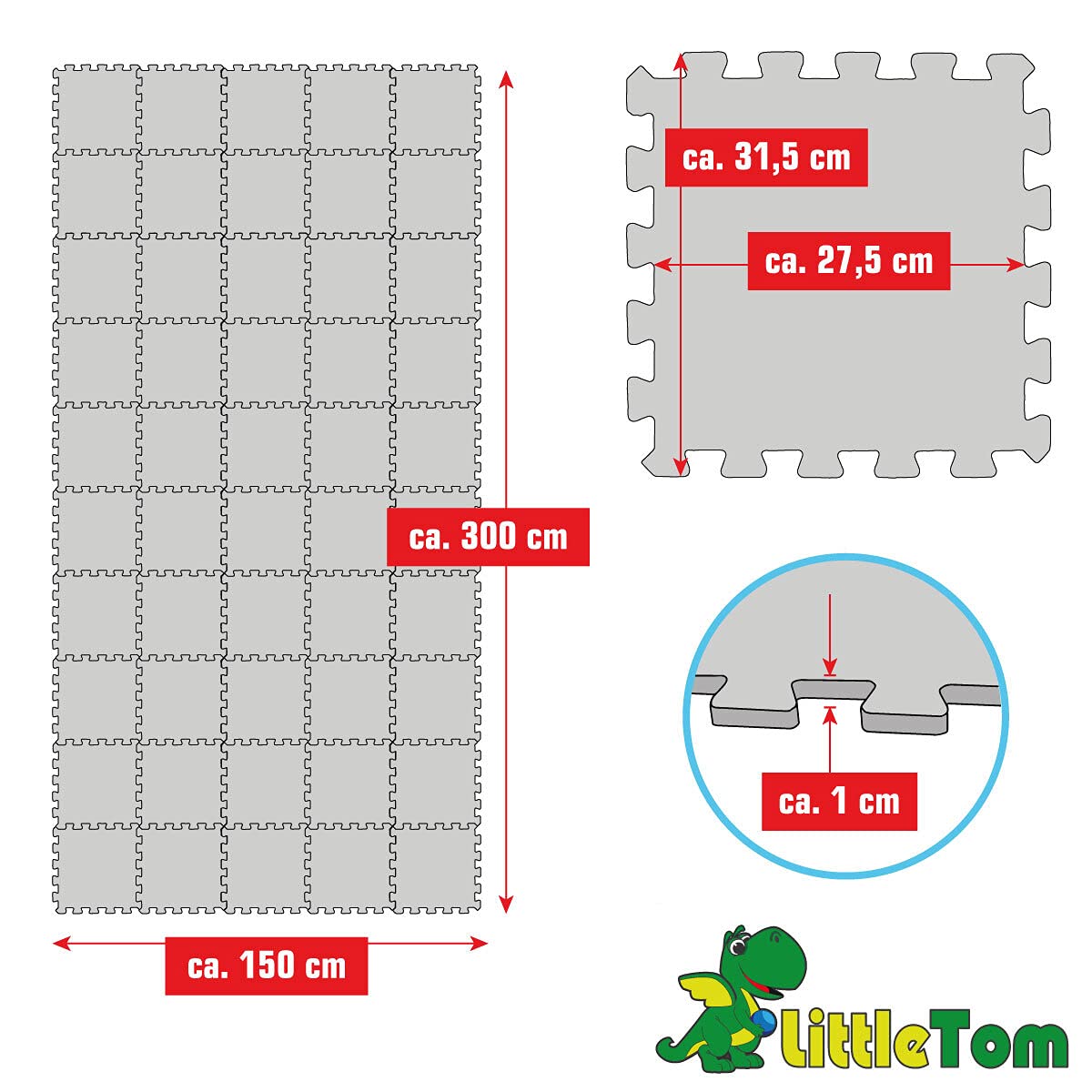 LittleTom 45 Teile Spielmatte Baby Puzzlematte ab Null - 30 x 30 cm Krabbelmatte Bodenmatte Kinder - Puzzle Teppich Kinderzimmer Matte - Outdoor Bodenschutzmatte Spielteppich Eva Schaumstoff Isomatte