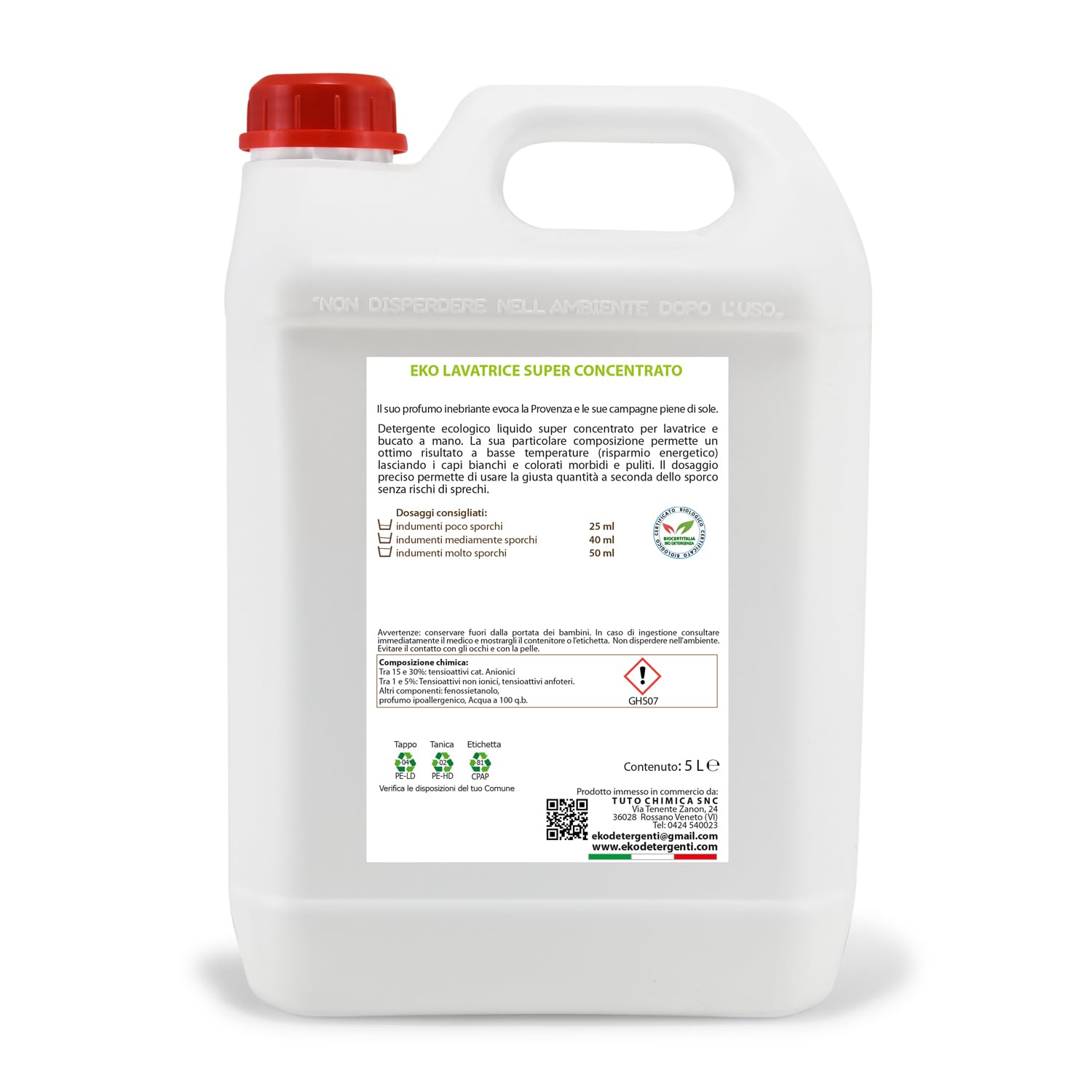 Eko Detergente Lavadora Líquido Marsella - 167 Lavados 5L - Concentrado Ecológico
