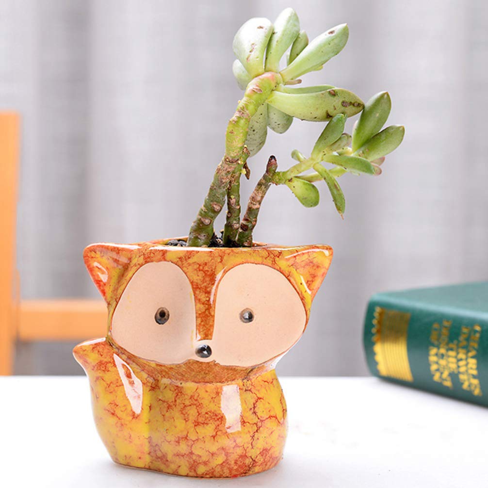 Pentole for piante in vaso succulente da giardino, 4 pezzi di volpe succulente in stile animale in ceramica in ceramica Mini bonsai Contenitore di piante for la decorazione della scrivania della casa