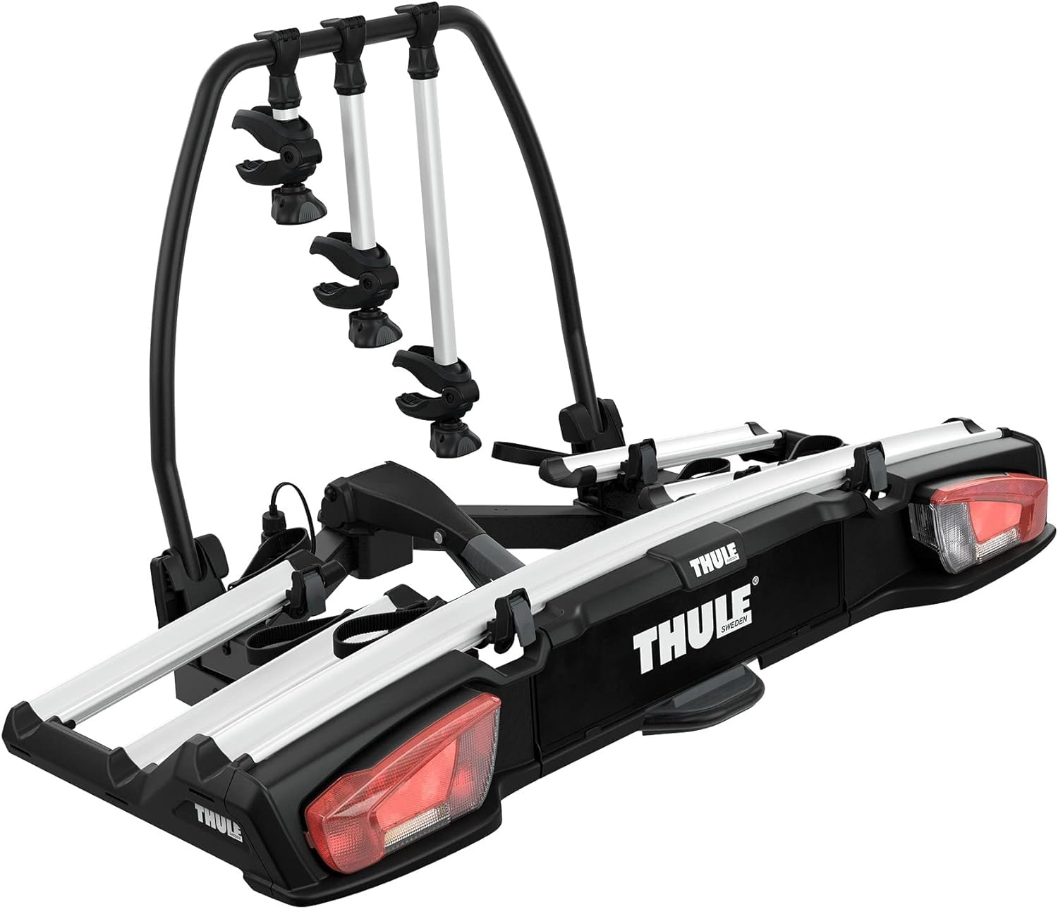 Thule VeloSpace XT Fahrradträger für Anhängerkupplung 3 Fahrräder Silber inklusive Adapter für das 4. Fahrrad