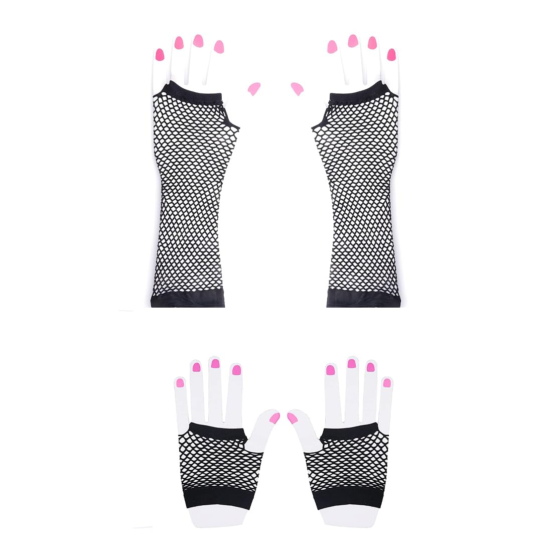 2 Pares De Guantes De Rejilla Sin Dedos – Largos Y Cortos, Elásticos Y Transpirables, Ideal Para Fiestas De Los 80, Disfraces, Baile Y Conciertos