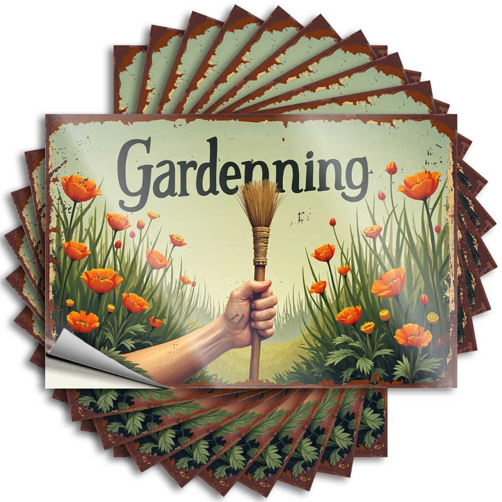 Hand Holding Rake Amidst Vibrant Orange Flowers in Garden Quote Outdoor Bar Decor Self Adhesive | Bookish Hat Vinyl Sticker Pack for Dart(8X12CM)