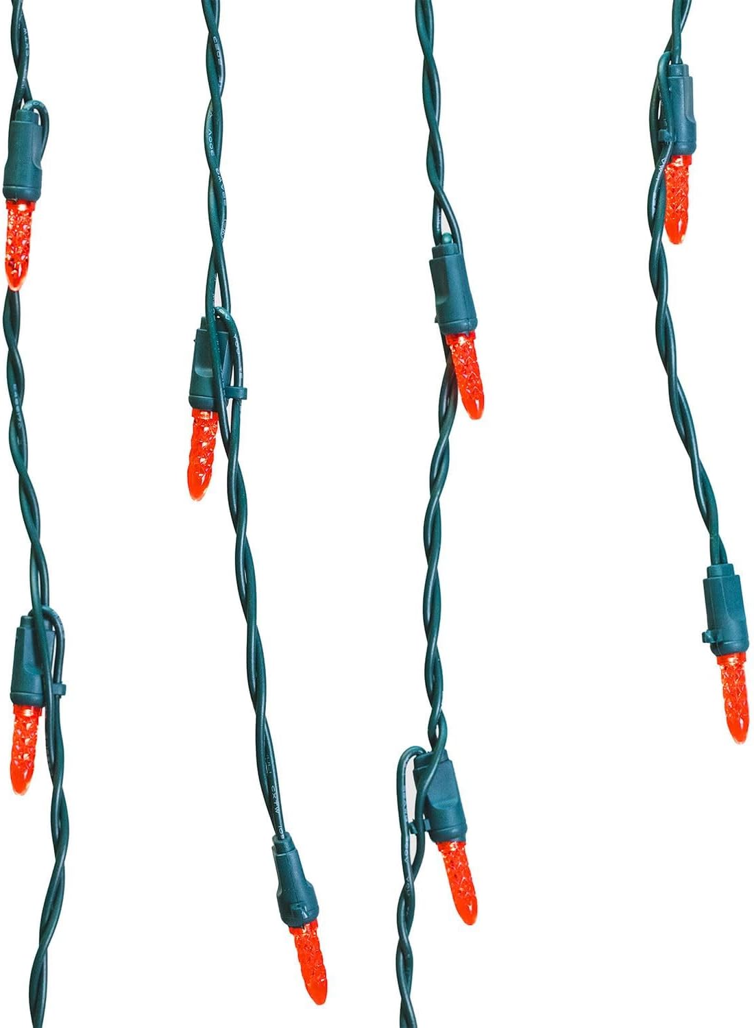Novelty Lights LED Icicle Lights Red, 15 Feet 150 LED M5 Bulbs on 30 Drops with 6 Inch Spacing, 12-32" Drops, Commercial Grade Green Wire, Flicker Free and Energy Efficient, Connectable