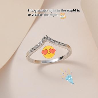 Sterling Silver Wishbone V-Shaped Stackable Ring - Straight Diamond, Couples, Engagement and Wedding - Inlaid Design