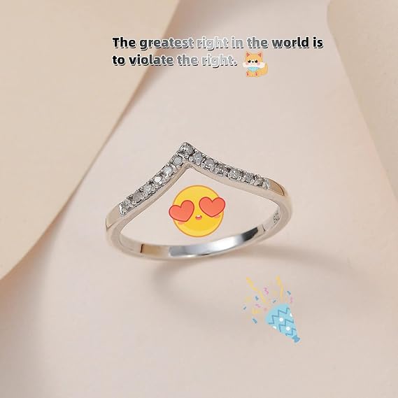 Sterling Silver Wishbone V-Shaped Stackable Ring - Straight Diamond, Couples, Engagement and Wedding - Inlaid Design