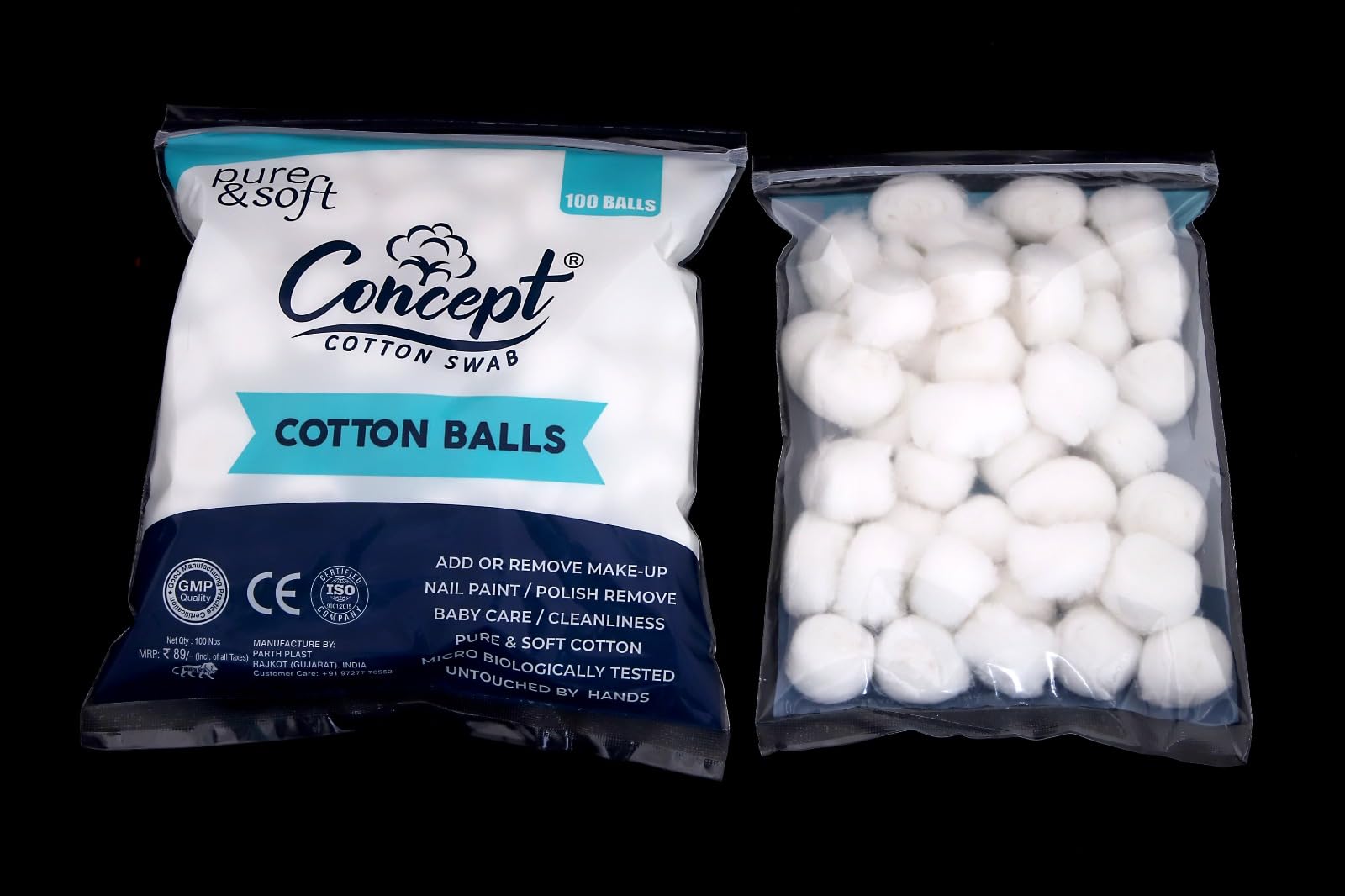 Concept Pure & Soft Cotton Balls to remove Makeup, 100 Count, Microbiologically Tested, for Makeup Removal, Nail Polish Remove, Baby Care, Cleanliness-image-48