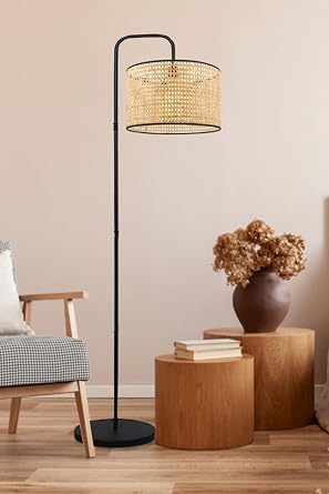 Rattan Wicker Head with Bohhem Suitable Metal Body Multi-Purpose Floor Lamp Living Room Corner Lamp Multi-Color [Energy Class A]