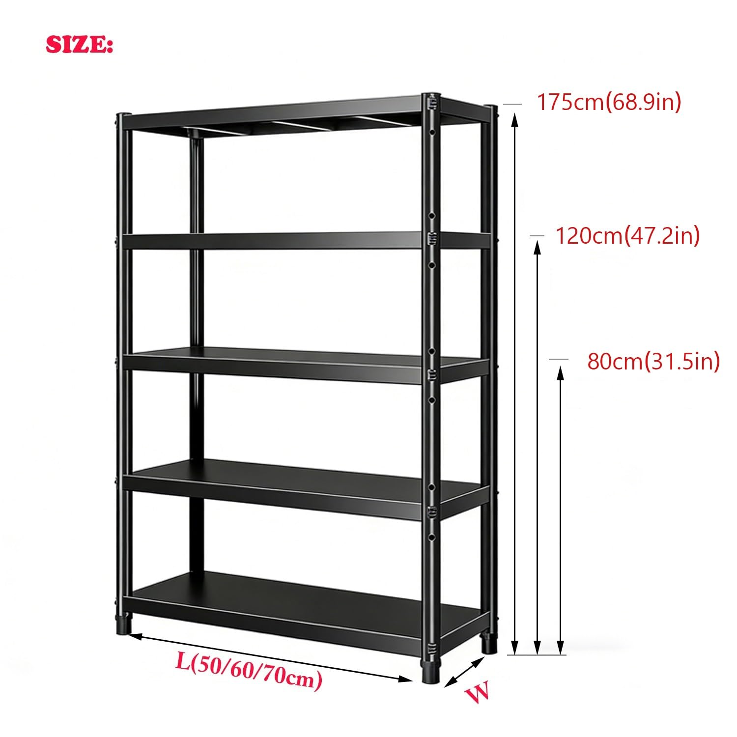 Scaffale da cucina in metallo resistente a 4 ripiani, ripiani regolabili per dispensa e garage (120 cm di altezza x 50 cm di lunghezza x 45 cm di larghezza), soluzione multifunzionale per scaffali per