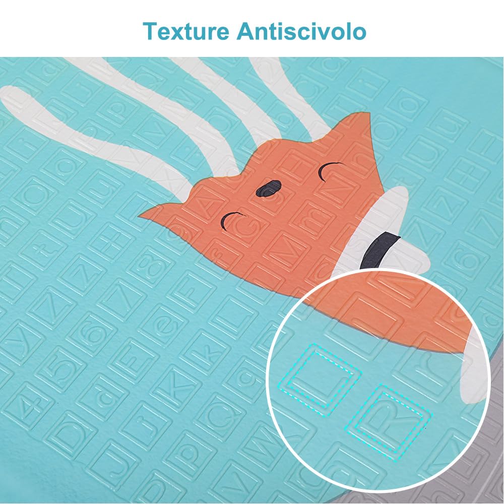 OUNUO Tappeto da Gioco per Bambini, Neonato Gattonamento Pieghevole 200 x 180 cm, Tappetino XPE Schiuma/Portatile Reversibile, Pavimento Antiscivolo