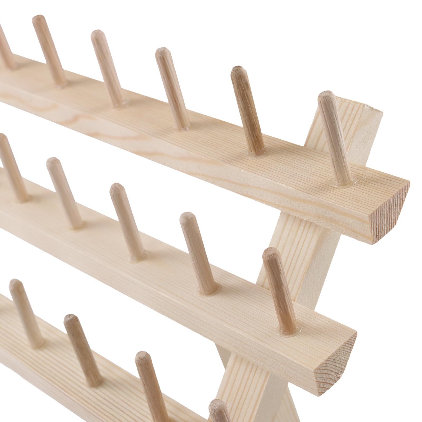 FUNSUEI Juego de 2 Soportes de Madera para Carretes de Hilo, 60 Bobinas con Ganchos, Organizadores para Almacenamiento de Bordados, Costura y Hacer Colchas