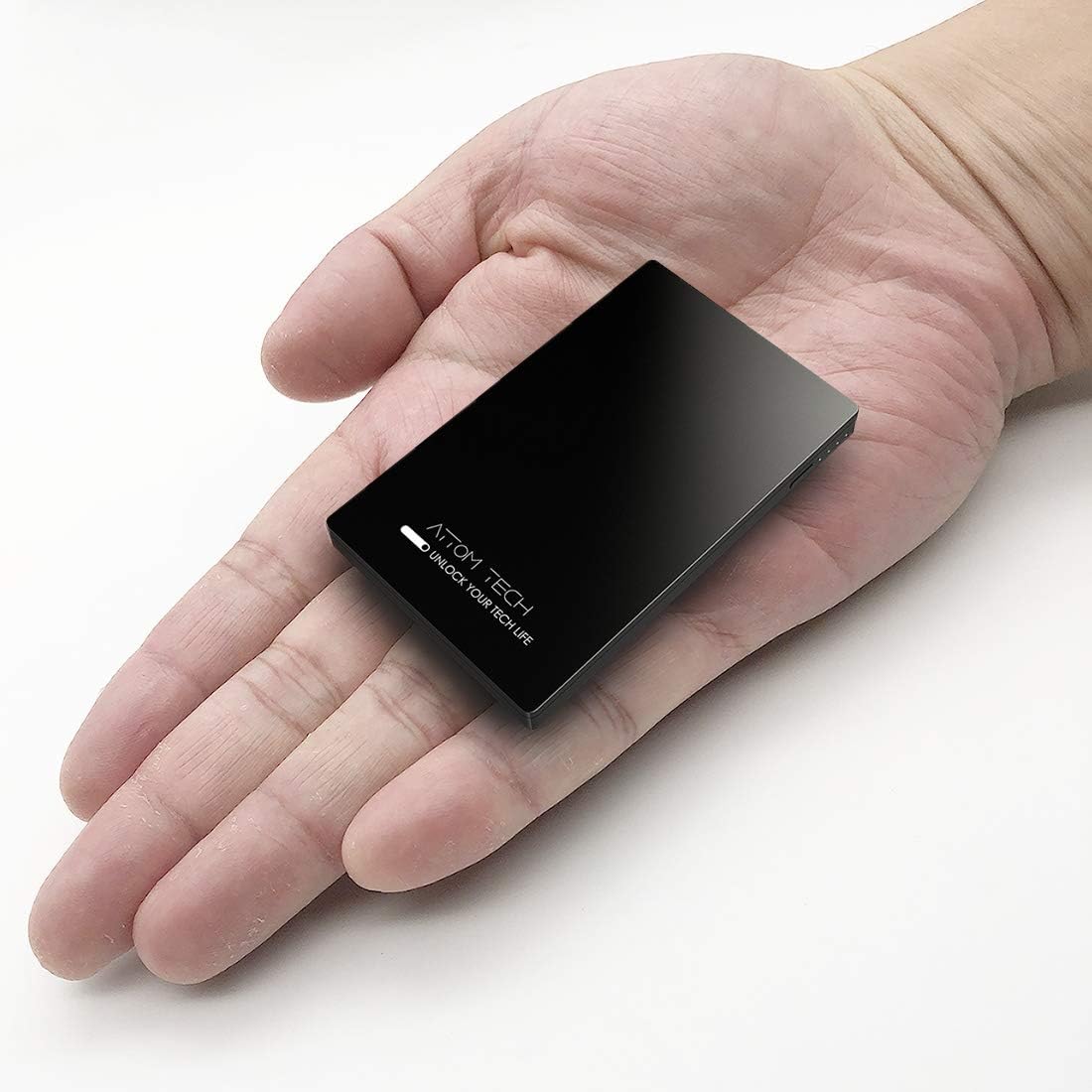 Attom Tech Dual USB Output Super Slim Power Bank Ultra Thin, 3000mAh Portable Charger Mini External Phone Battery Pack Small Dual Outlet, Emergency Phone Power Backup (Black)