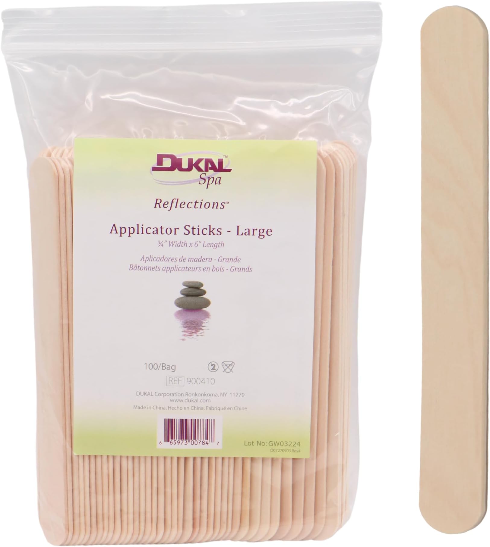 Dukal Large Wooden Wax Sticks - Body Hair Removal Applicator for Waxing, ¾” x 6” (Pack of 100)