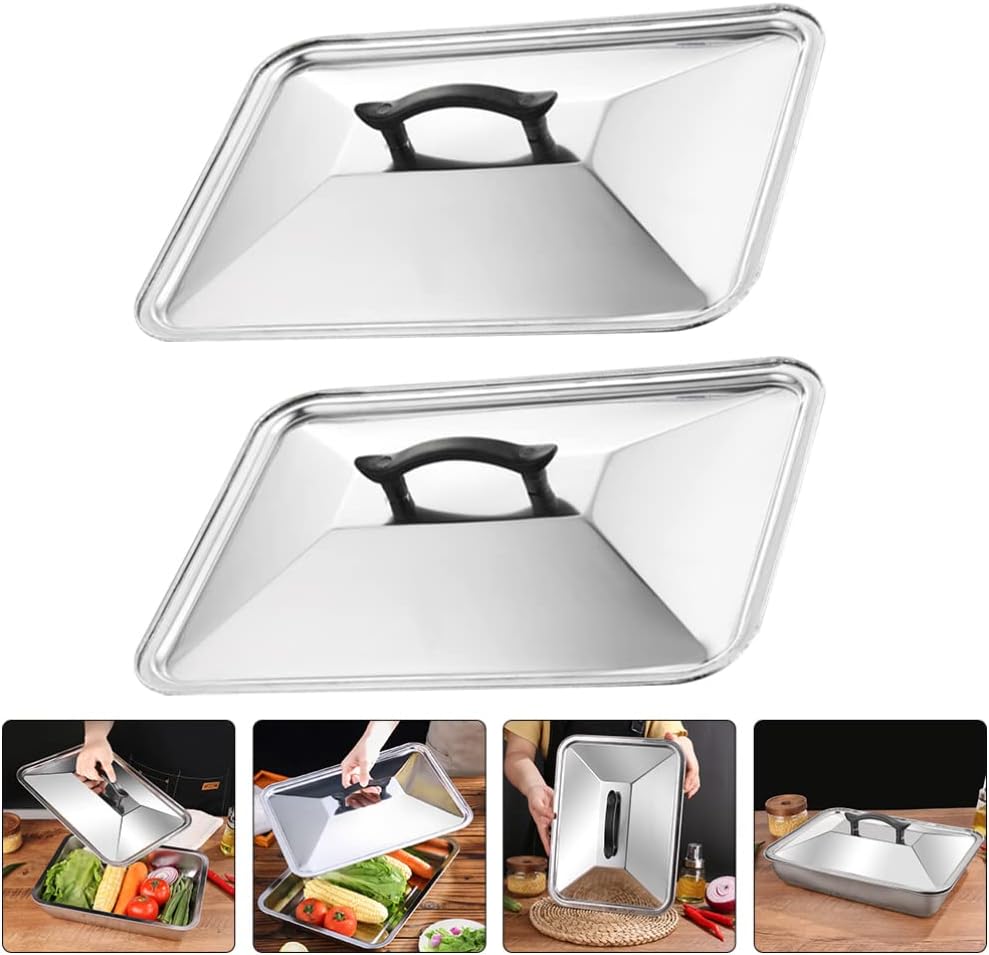 Angoily Silicone Pot Lids 2pcs Universal Lid for Pots Pans and Skillets Stainless Steel Lid Cover for Cast Iron Skillets Frying Pans Woks Cookware Replacement Lids Universal Pot Lid