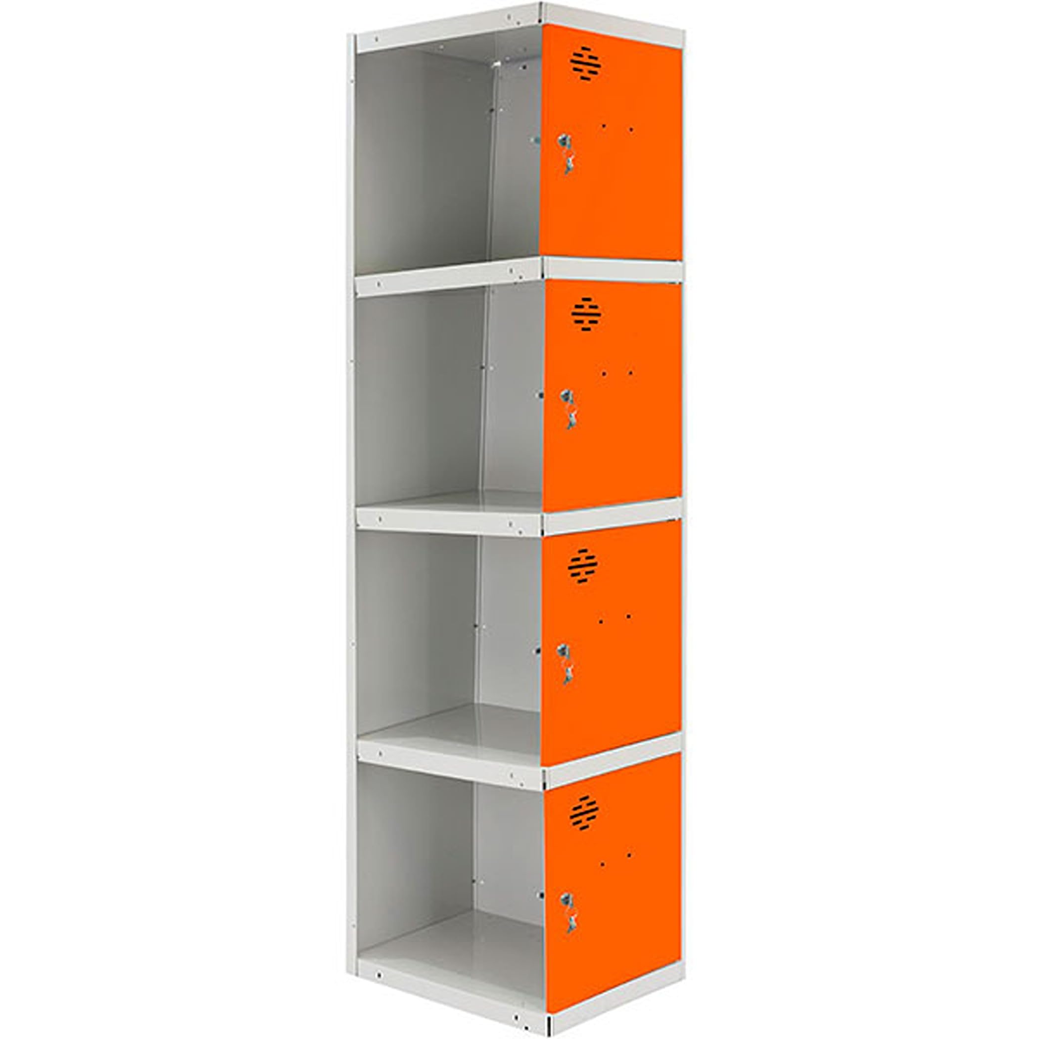 Simon Rack Taquillas Vestuario Metálicas, 4 Módulos 16 Puertas, Incluye Llave, 1800x300x500 mm, Adicional, Gris/Naranja - Simonlocker