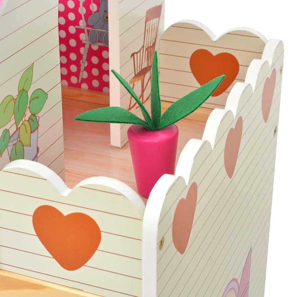 Mangloder 3-stöckiges Puppenhaus Holz 60 x 30 x 90 cm mit Miniaturmöbeln, Kinder Spielhaus für fantasievolles Rollenspiel, geeignet für Familie, Babyzimmer, Küche, Wohnzimmer, Balkon, Geschenk
