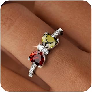 Raicegs Silver Birthstone Rings for Women Heart Cubic Zirconia Gemstone Adjustable Ring Personalized Jewelry