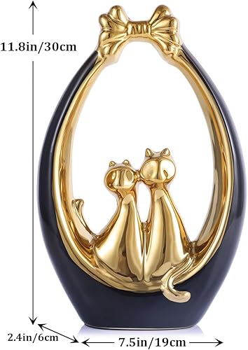 Miniatura 2 de QIANLING Figuras de gato de cerámica de oro negro  Elegante estatua de gato para decoración del hogar  Ideal para bodas, aniversarios, día de San