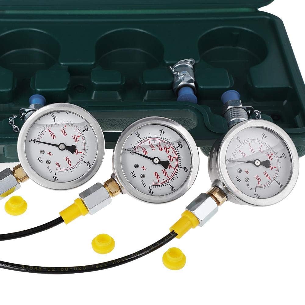 Kit de manómetro de prueba hidráulica, comprobador hidráulico digital profesional, con 6 accesorios de medición de presión, 3 manómetros hidráulicos y tubos de medición de presión, para excavadoras